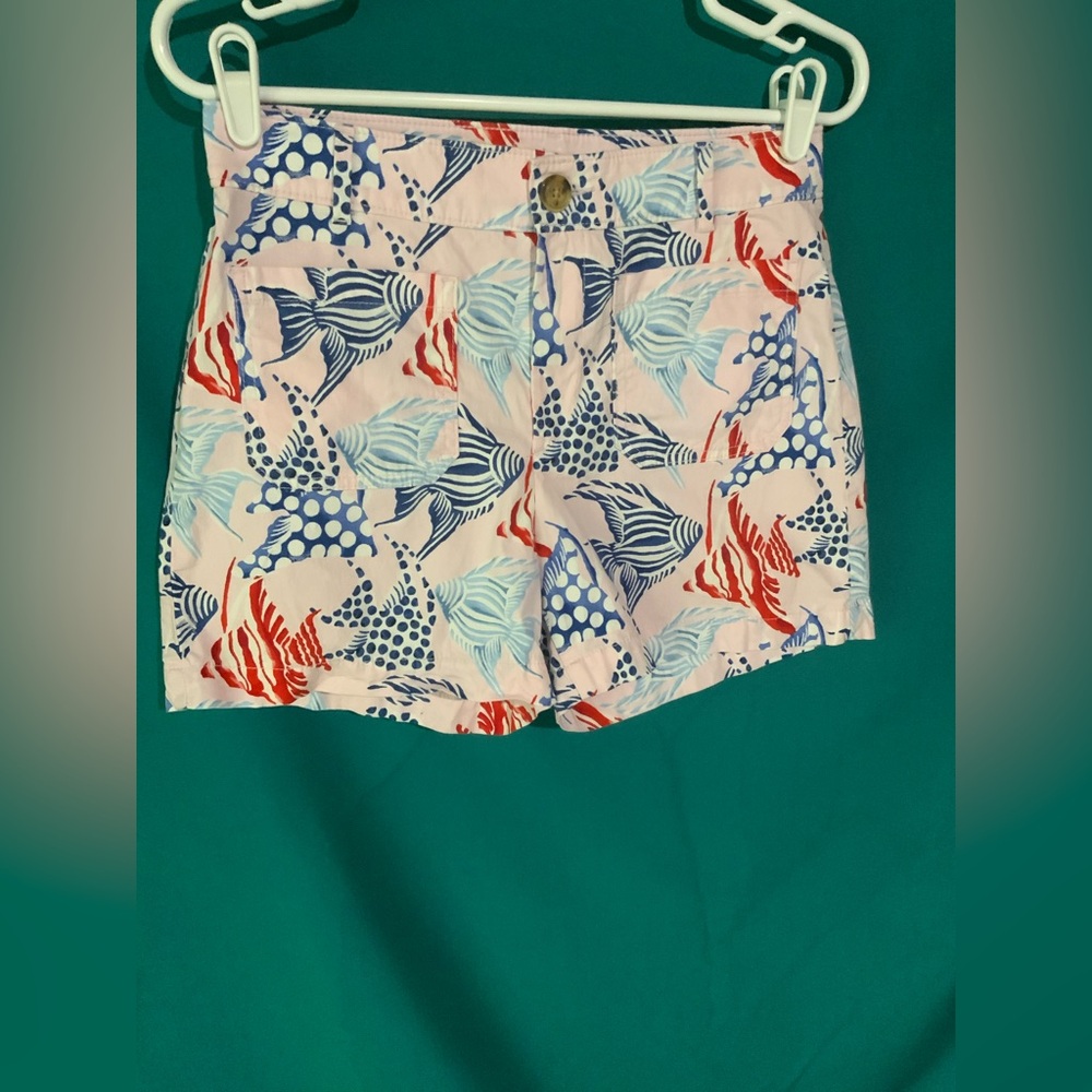Women’s LOFT, The Palmer Short, Blue and Red Tropical Fish Print Shorts